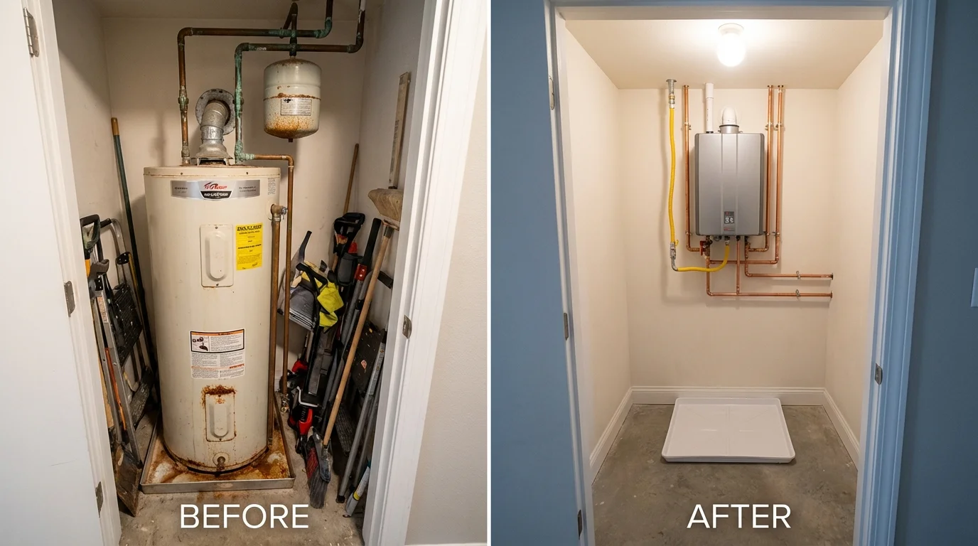 Tank water heater versus wall-mounted tankless unit comparison for Eureka, KS homeowners