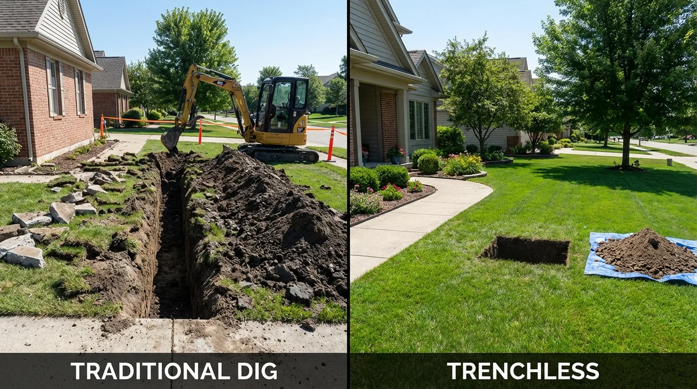 Trenchless sewer repair with minimal yard damage versus traditional excavation in Eureka, KS